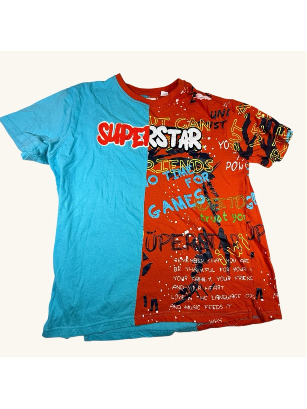 Graphic Split T Shirt Patchwork Streetwear Graffiti Colorblock Tee Unisex